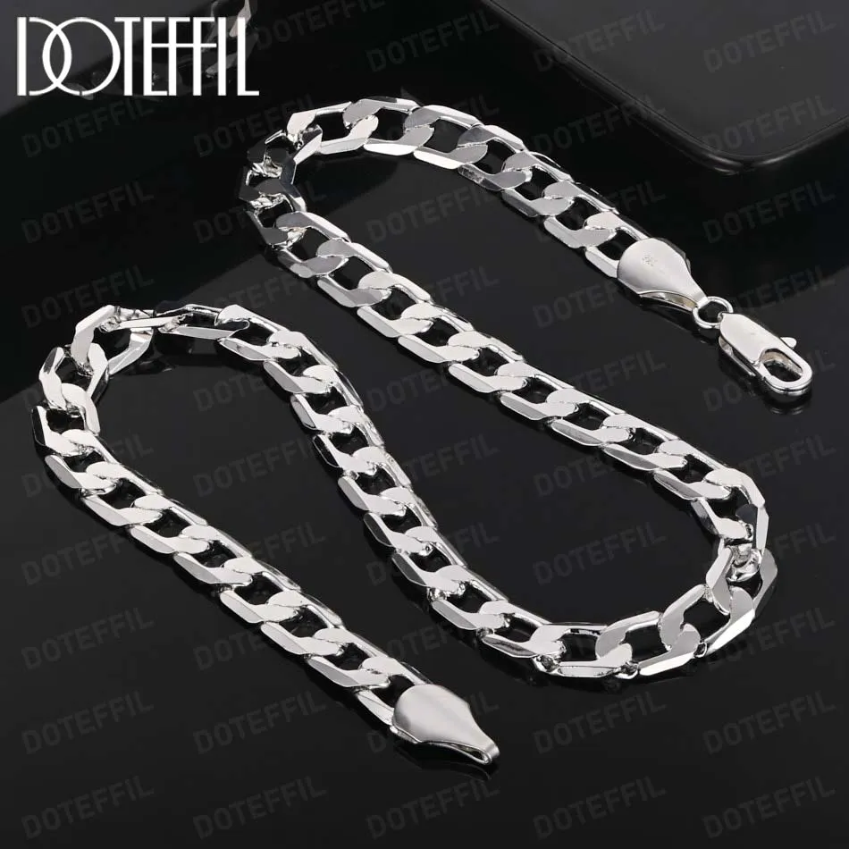 

DOTEFFIL 10MM Men's 925 Sterling Silver Necklace 40-75cm Face Chain Necklace Lobster Clasp Men And Women Engagement Jewelry