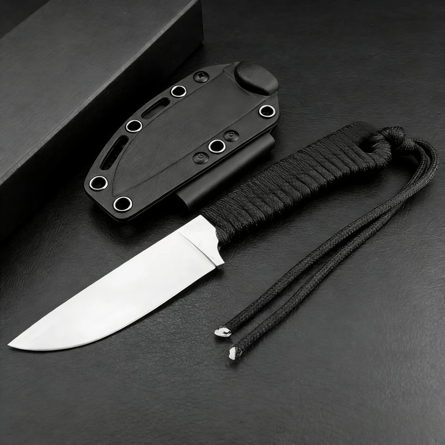 

Черный кабельный нож с прямым лезвием, лезвие 440C, нейлоновая веревочная ручка, портативный нож для выживания, кемпинга, практичный нож для резки