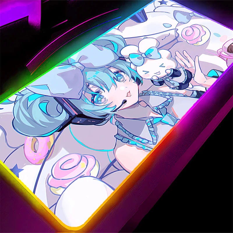 LED Mouse Pad Cinnamoroll Backlight For Best Gift Gamer Gaming Accessories Speed Keyboard Rubber Lock Edge RGB Desk Mat Laptop