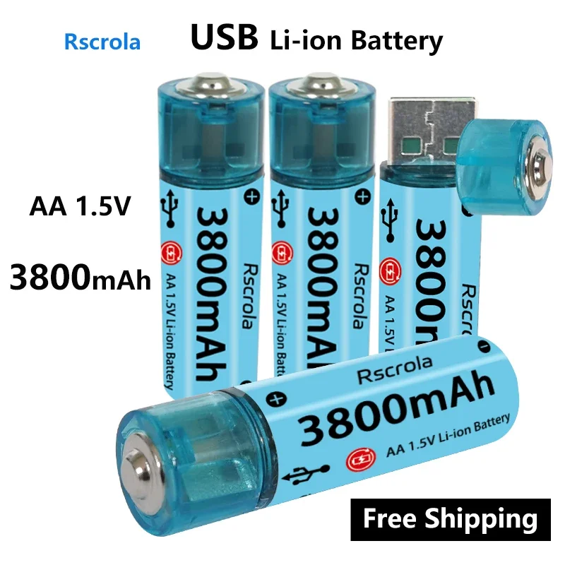 2025 New AA Li-ion Battery USB AA Rechargeable Battery Fast 