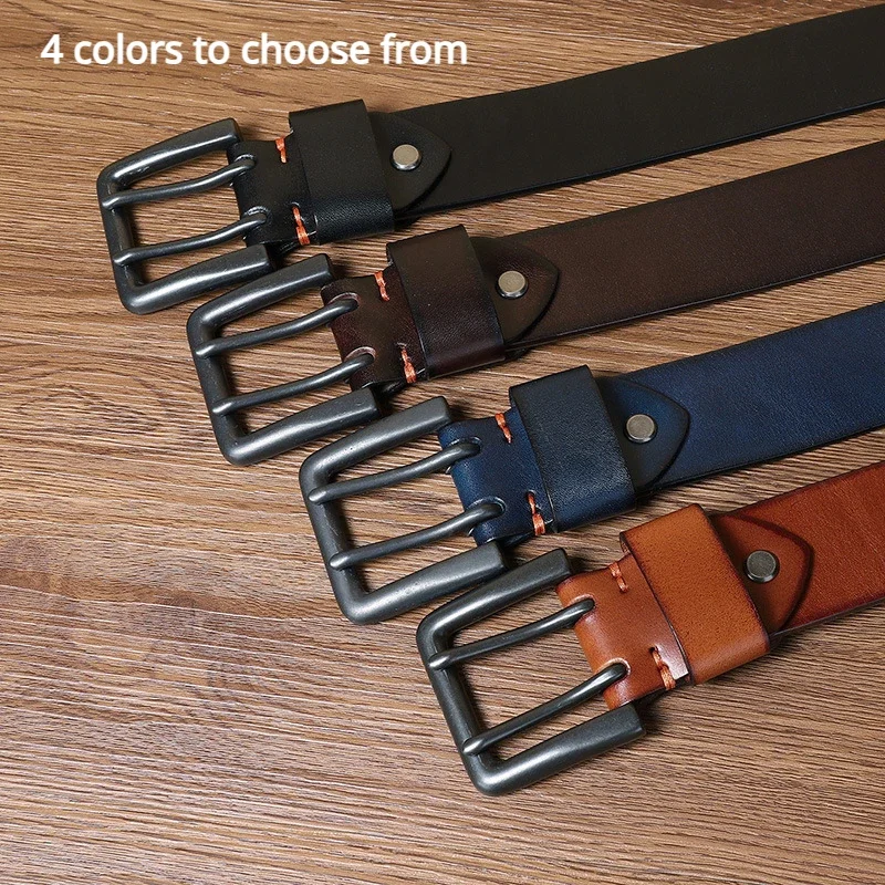 4.3CM Widened Leather Belt 4MM Thick Double Prong Buckle Design Men's Genuine Leather Special Forces Belts