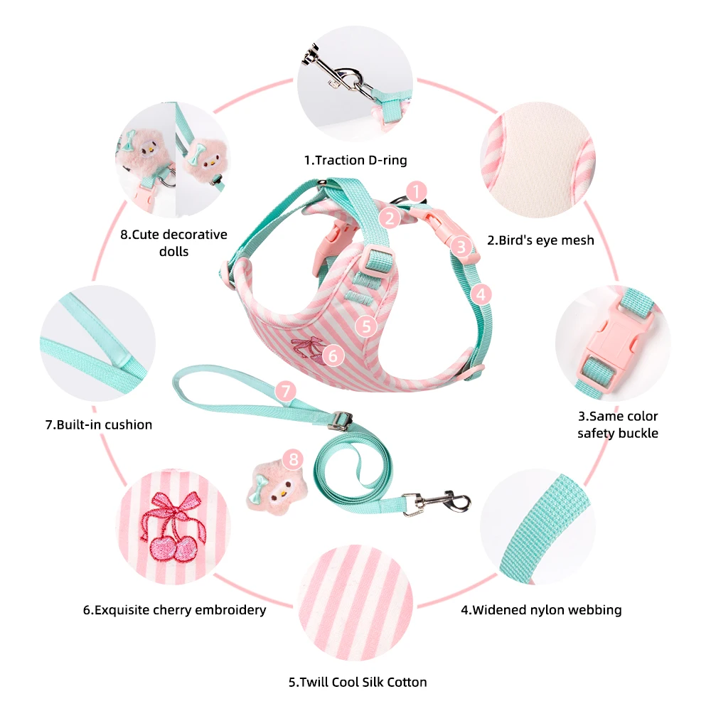 New Korean Style Dog Harness with Color Block Design - Breathable Lightweight Pet Vest for Bichon Small Dogs Walking - view 4