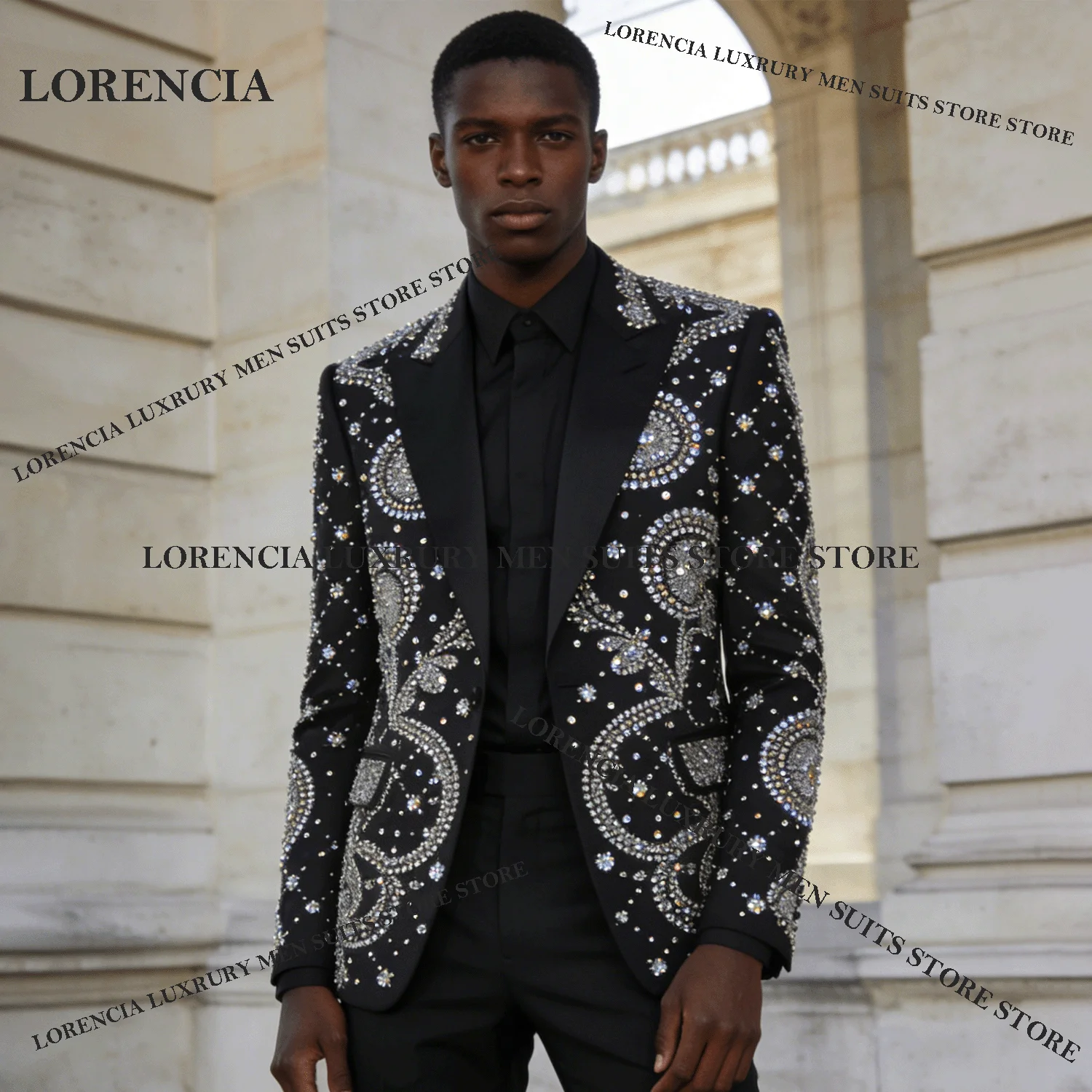 

Handsome Men Diamond Design Customized Suits Fashion Wedding Tuxedos Glitter Slim Ropa hombre 3 Pieces Sets Groom Male Blazers