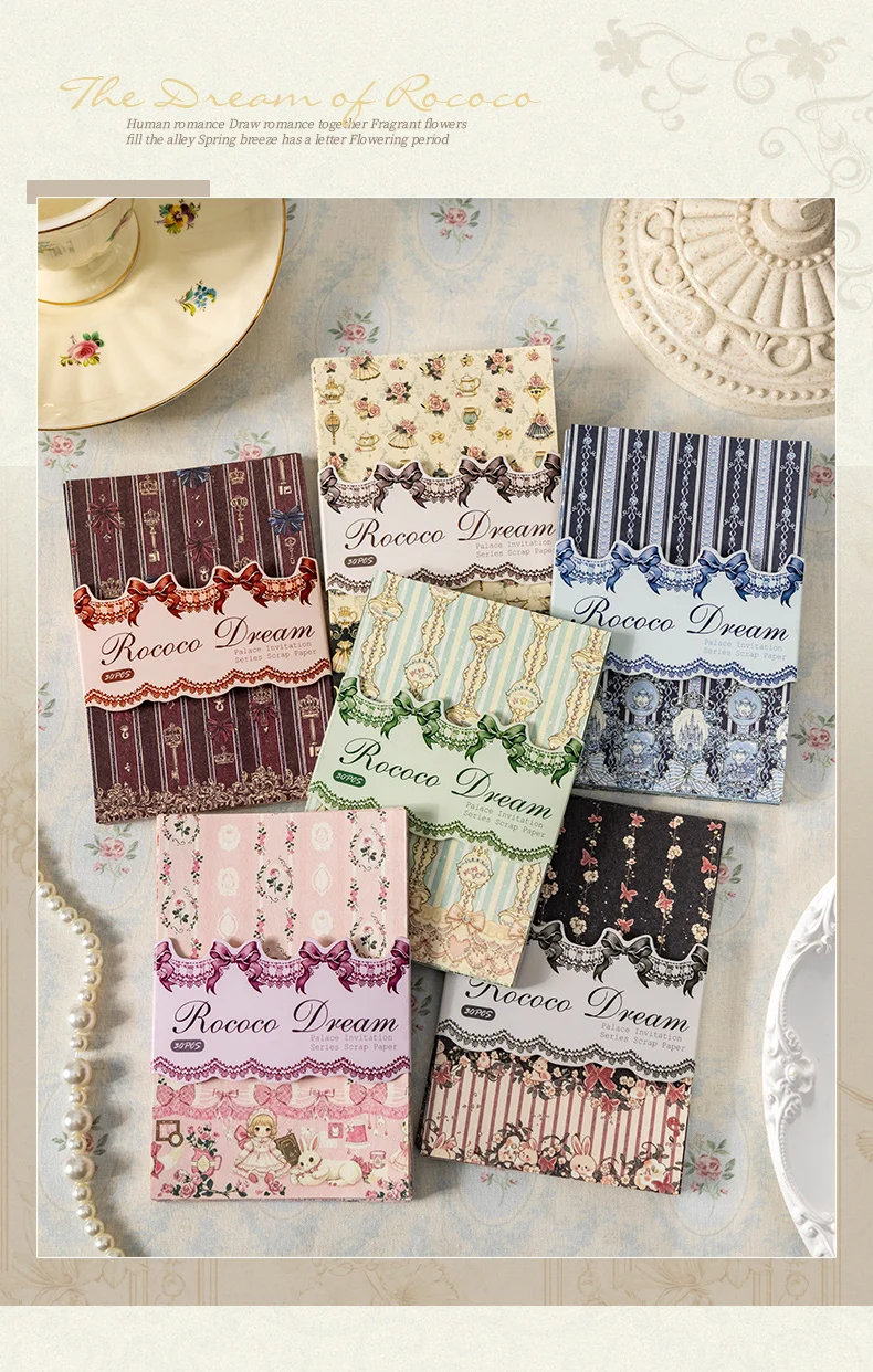 Journal GO 30 Stück Rokoko-Traum Loseblatt-Papierblock Vintage Blumenmuster Dekoratives Bastelpapier-Set für Scrapbooking Planer Journaling – Detail 9