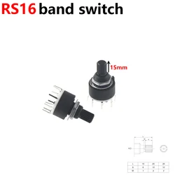 Interruptor de banda rotativa de plástico, 5 piezas, RS16, 16MM, 2 polos, 3, 4 posiciones, 1 polo, 5, 6, 8 posiciones, longitud del mango, 15MM