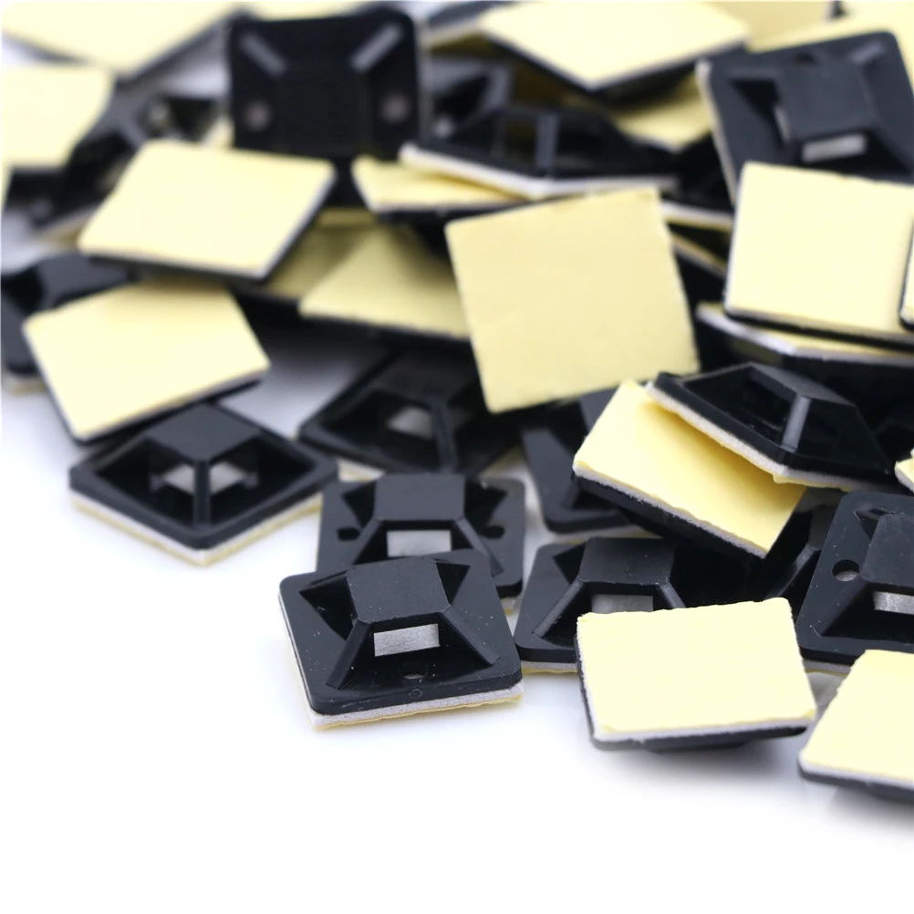 100 sztuk/partia samoprzylepna opaska kablowa podstawa biały klej typ pozycjonowania plastikowa samoprzylepna opaska kablowa uchwyt podstawy 20x20x6mm — zdjęcie 6