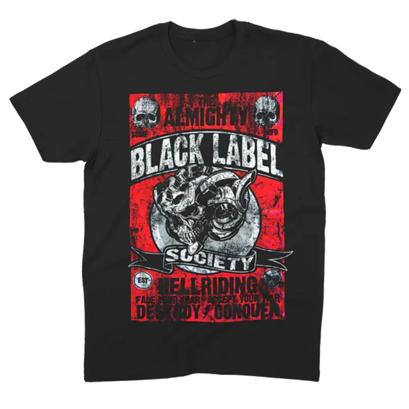 Black Label Society – Skullhead Rock American Streetwear Kurzarm-T-Shirt aus reiner Baumwolle
