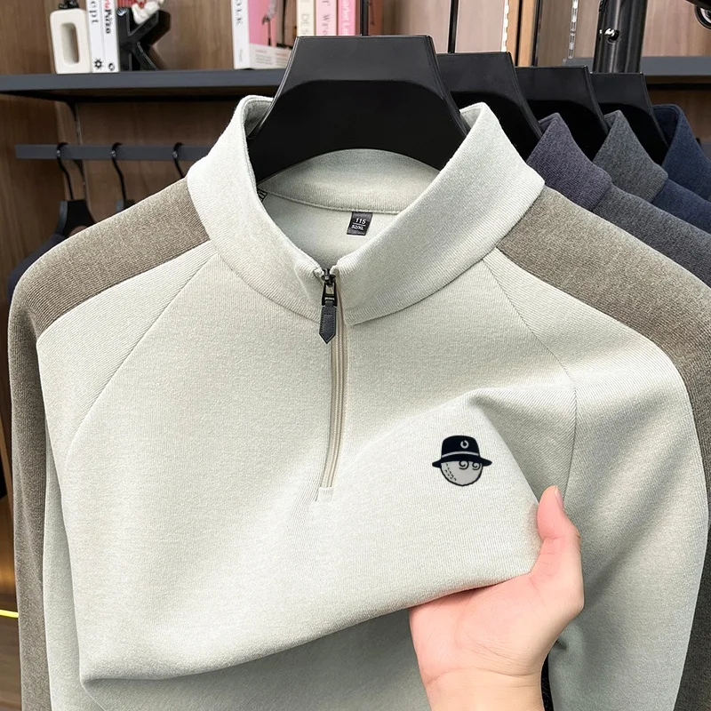 Designer Trendy New Half Zip Long Sleeved Warm T-Shirt Autumn Winter Comfort Mock Neck Printed Tops Daily Casual Men's Clothing - view 3