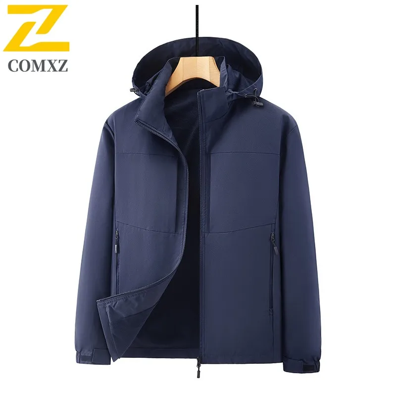 

COMXZ Men Jacket Solid Color Big Size Waterproof Windproof Outdoor Climbing Travel Biker Jacket 2025 Camping Lightweight Coat