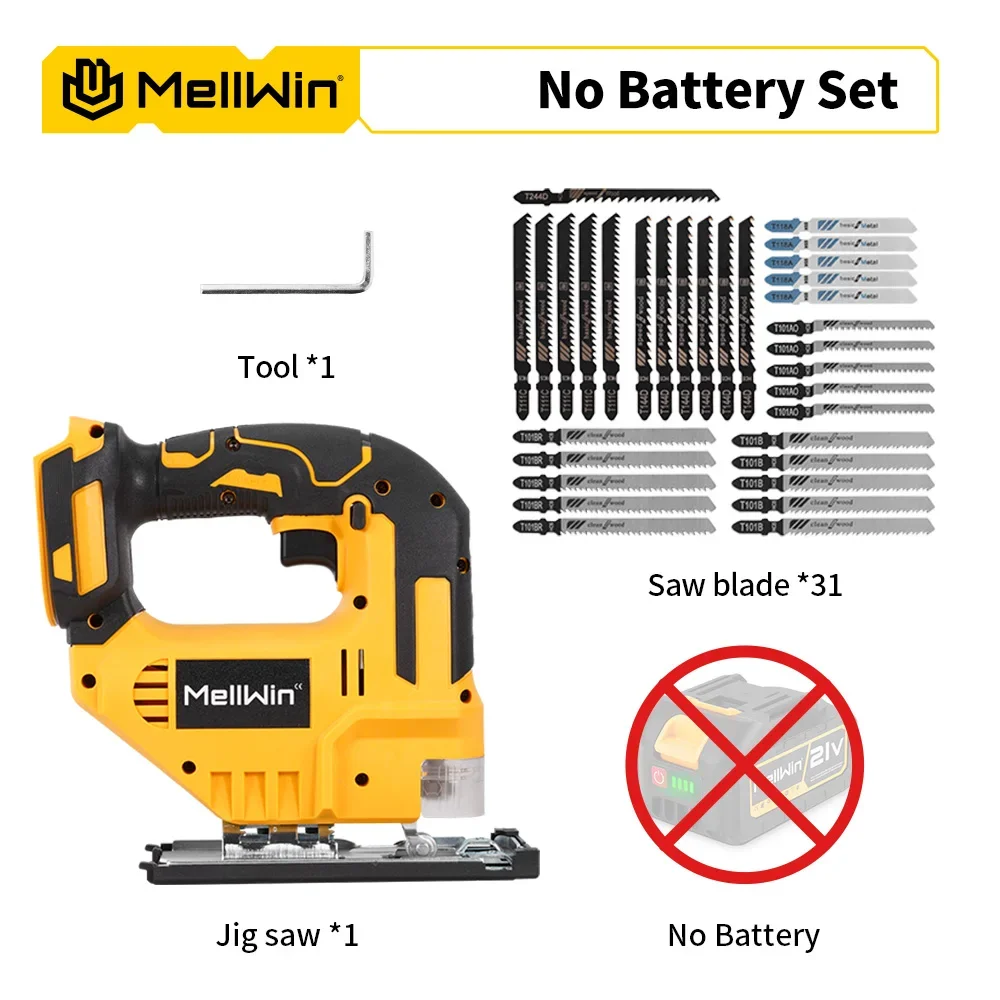 MELLWIN 3500 RPM Draadloze Elektrische Decoupeerzaag Draadloze Gebogen Zaag Met 31 Blade Multifunctionele Snijgereedschap Voor Makita 18V Batterij Pin
