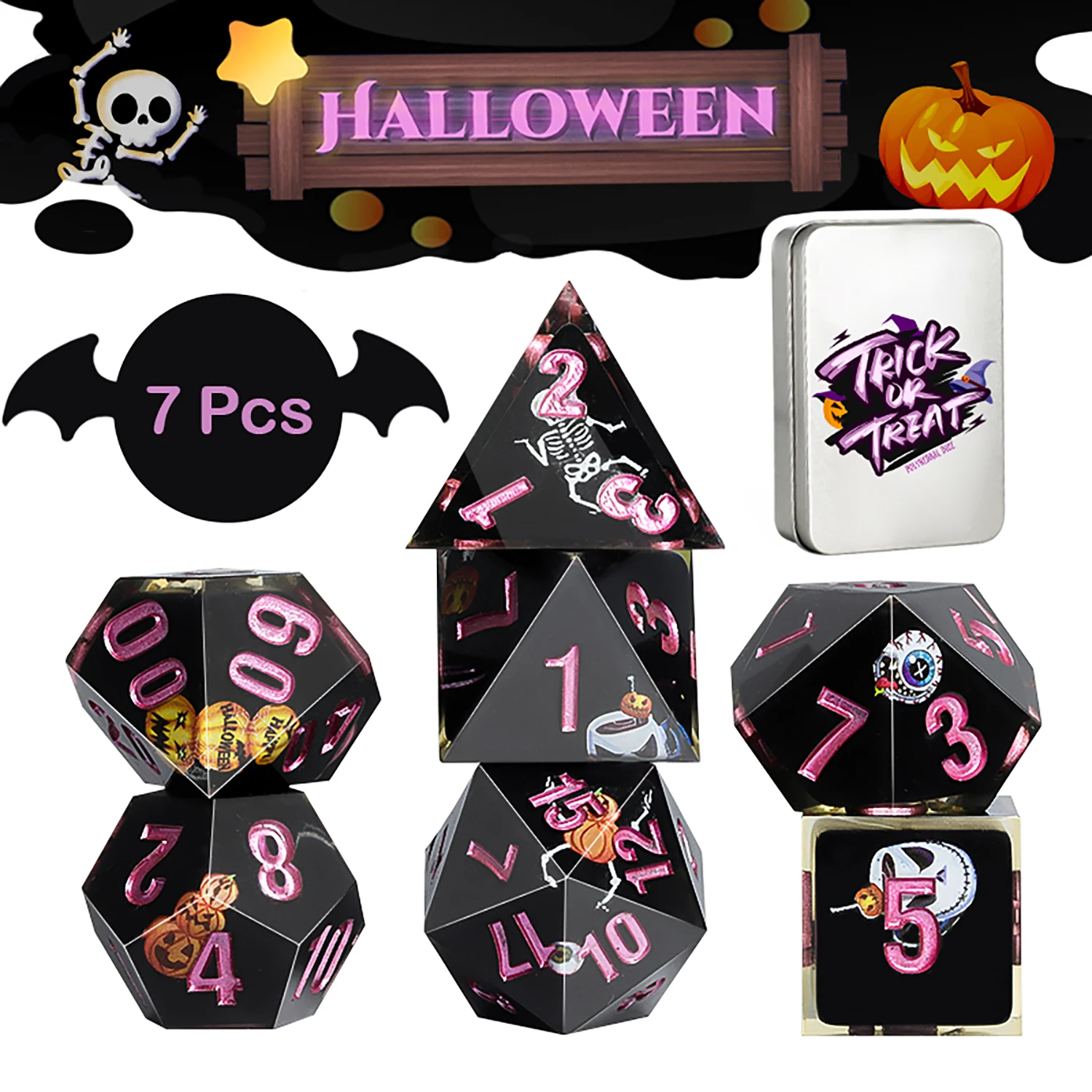 

Набор многогранных кубиков для D&D в стиле дарк-фэнтези, 7 штук