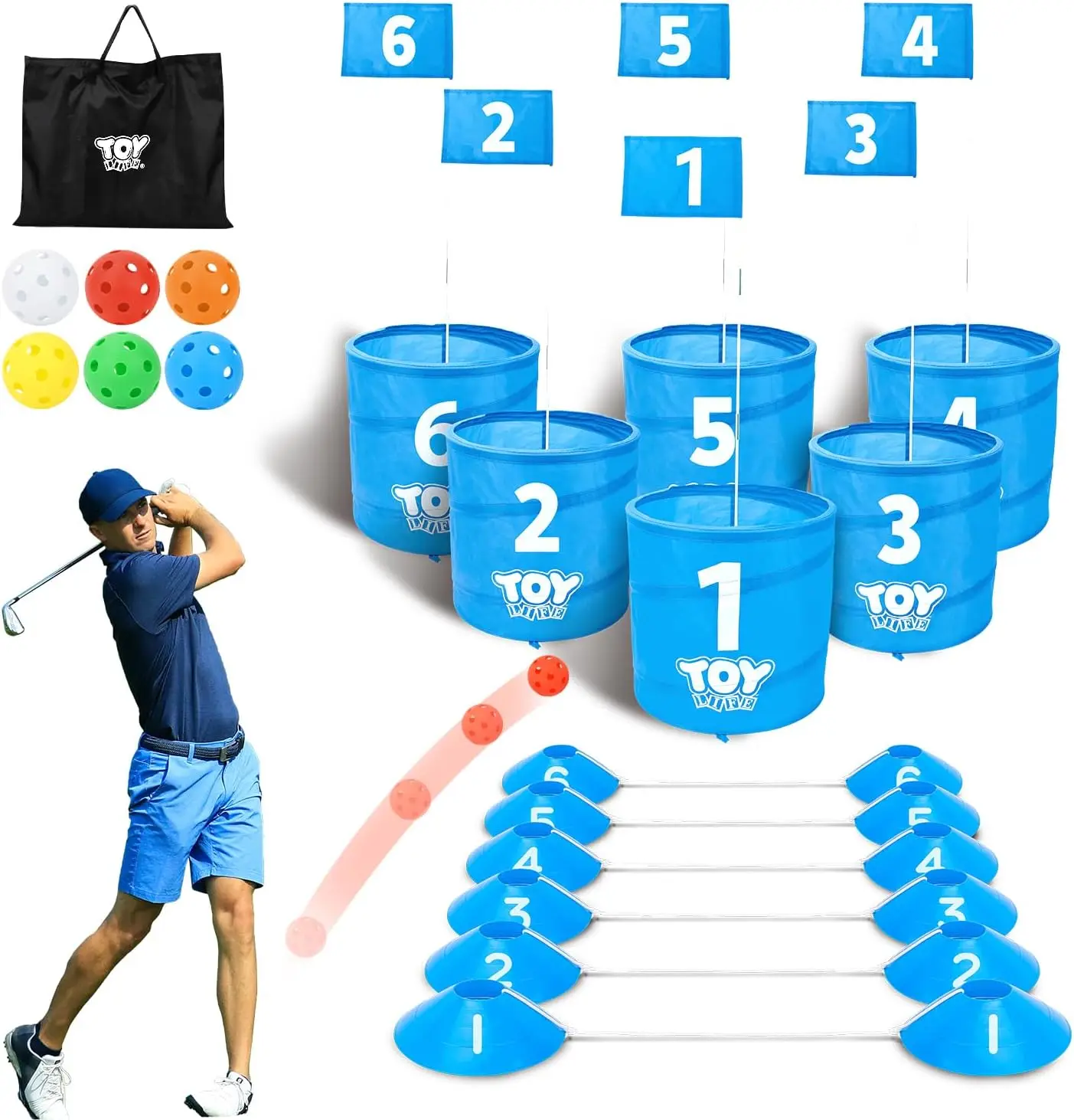 TOY Life Golf Bucket Game Golf Practice Game, Golf Chipping Game for Adults Family Kids Outdoor Indoor Backyard Golf Game PAR 3