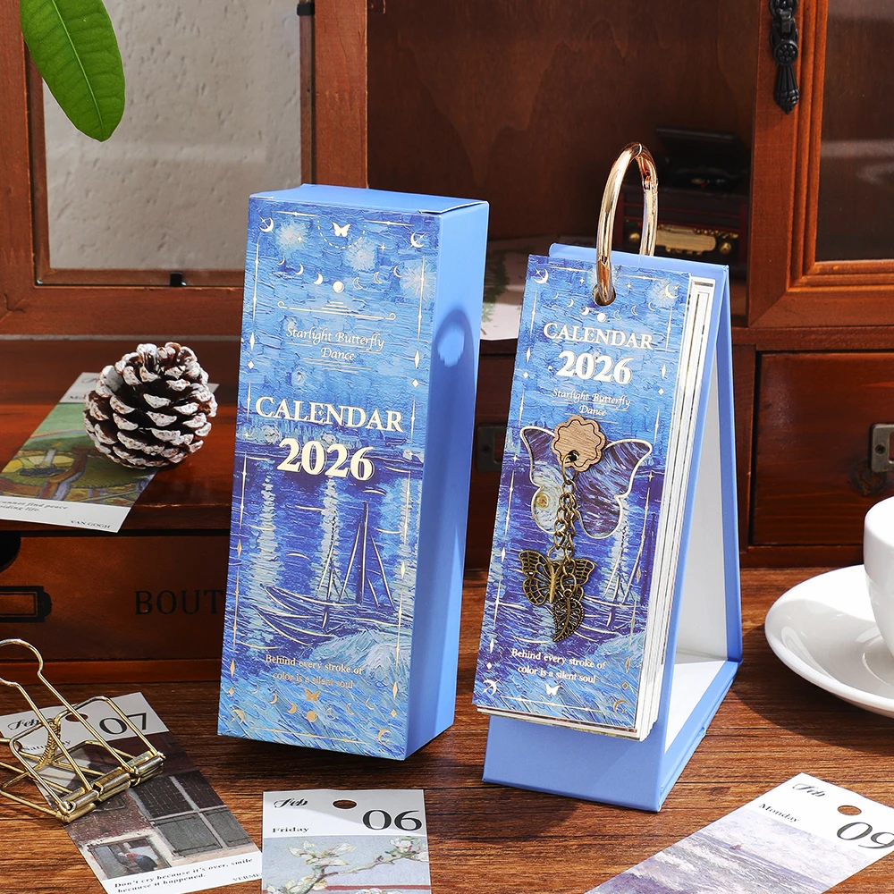 2026 ملهمة التقويم اليومي اللوحة أجندة مكتبية /رزنامة مكتبية مع حلقة ذهبية ملزمة تصميم مكتب مكتب ديكور لجدول عيد ميلاد #2
