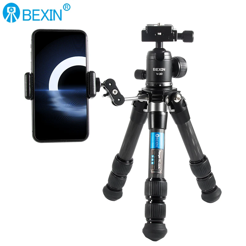 BEXIN Carbon Fiber Mini Tripod Compact Lightweight Portable Tabletop Tripods with Handle Ball Head Max Load 10kg for DSLR Camera