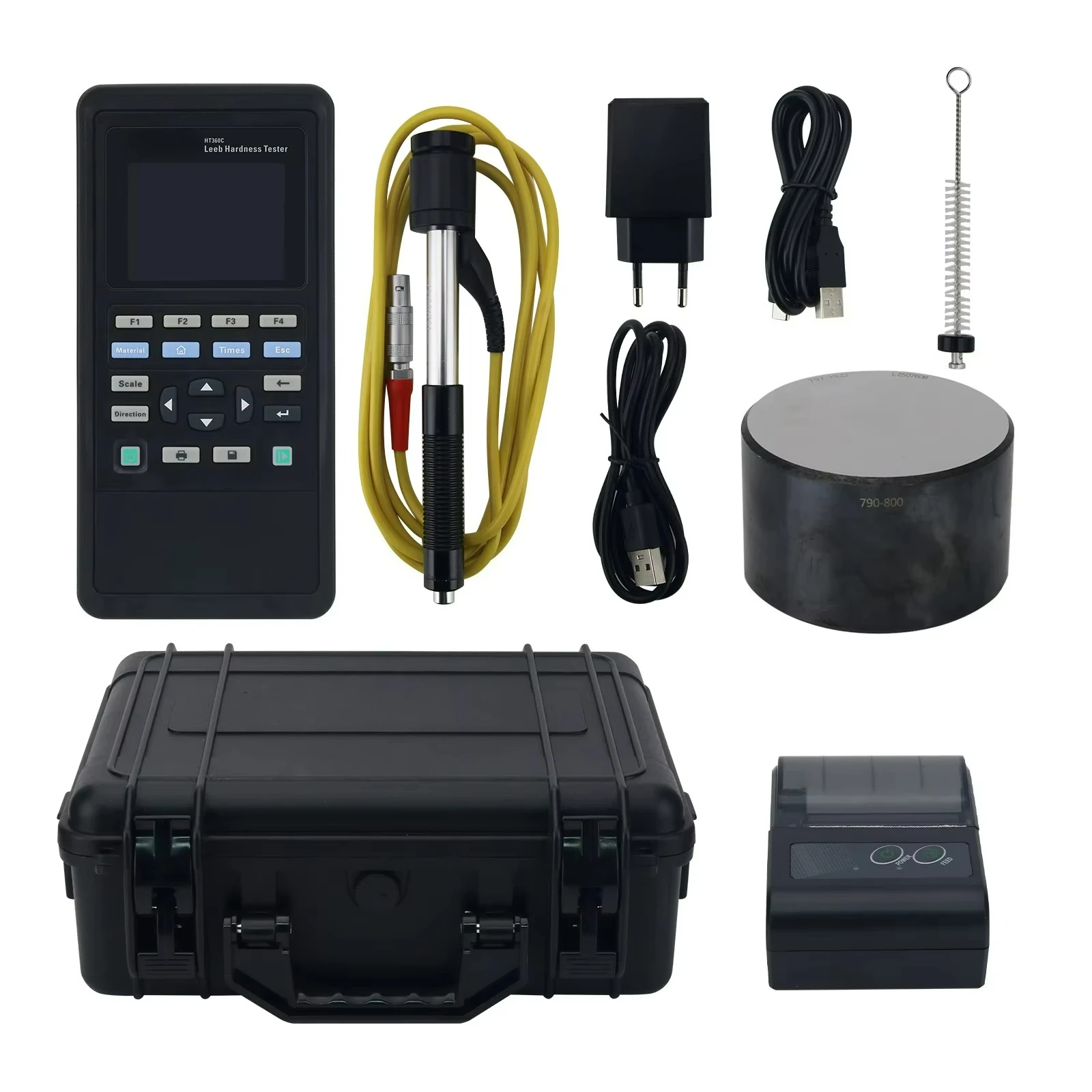 

HT360C Portable Handheld Leeb Hardness Tester + Hardness Block + Printer + Tool Box for Steel/Alloy/Copper Metal Measurement