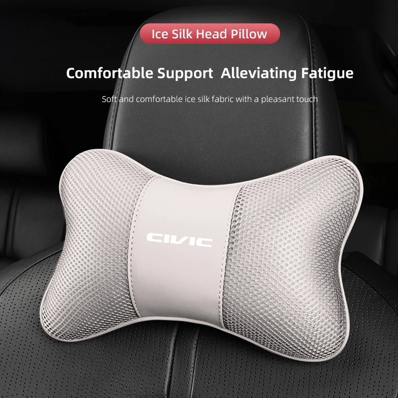 1Pcs Car Seat Headrest Ice Silk Neck Pillow Support Soft Pad For Honda Civic Fit Jazz Accord Pilot CRV Odyssey HRV Elevate ZR-V