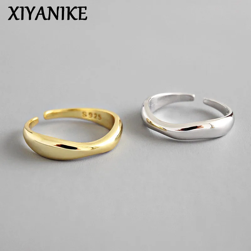 XIYANIKE Silver Color Irregular Wave Rings Trendy Simple Geometric Handmade Jewelry for Women Couple Size 17mm Adjustable