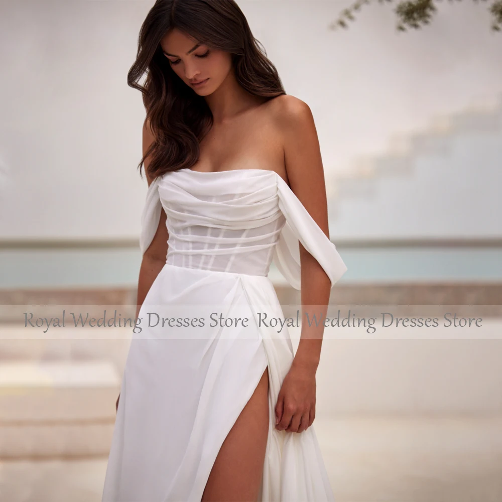 Vestidos de casamento sereia fora do ombro para mulheres, vestidos de noiva elegantes, fenda alta, chiffon branco, praia, noiva, 2024