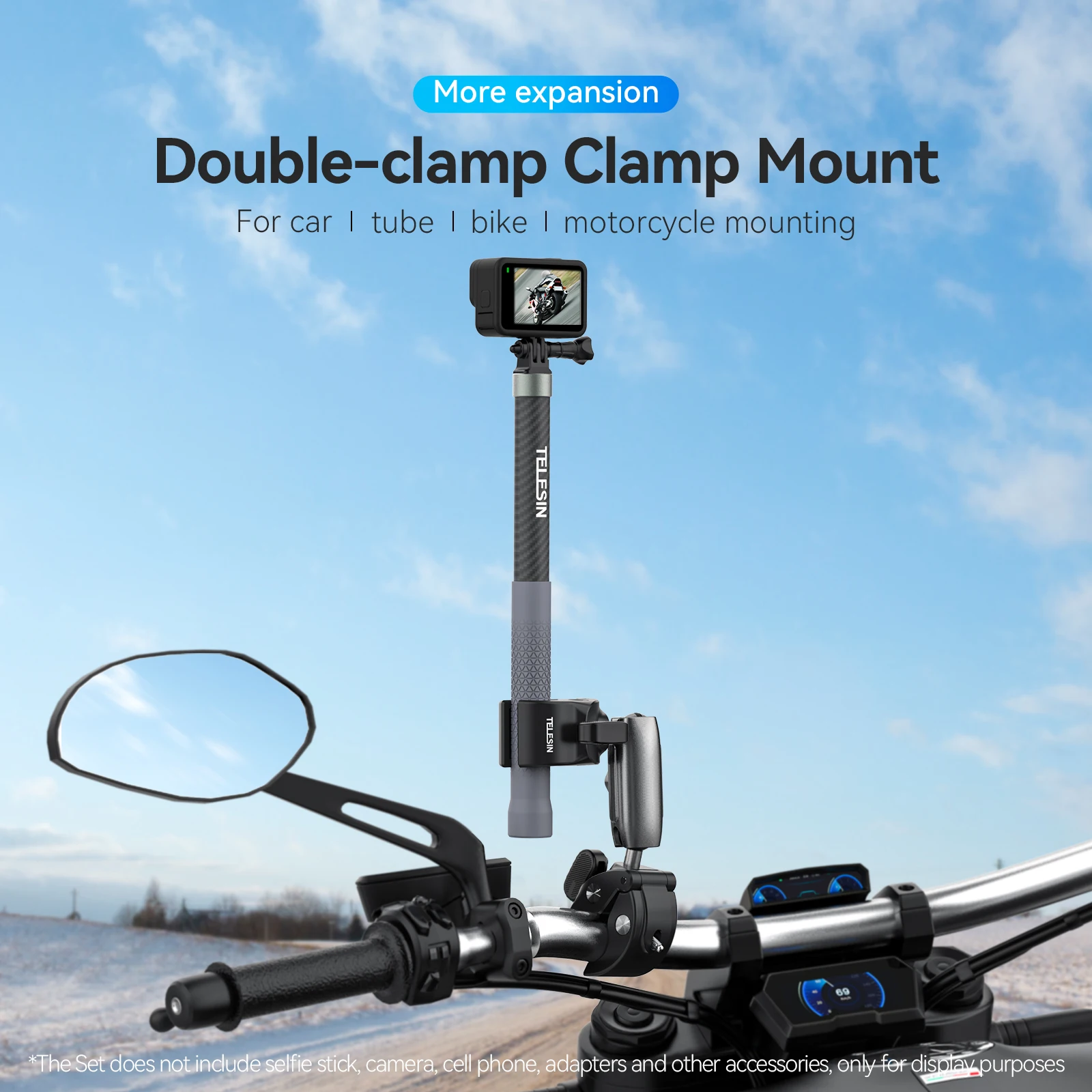 

TELESIN Motorcycle Bike Monopod Bicycle Handlebar Panoramic Mount Invisible Selfie Stick Bracket for GoPro Hero DJI Insta360