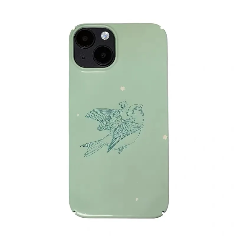 

Green Little People Riding Little Birds Cartoon Phone Case for IPHONE 17Air 16E 15PROMAX 14 13 12 MINI 11 XR Acrylic Phone Cover