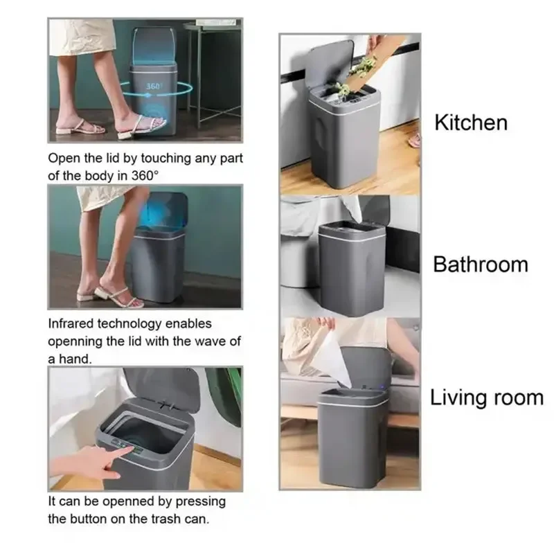 Automatic Sensor Trash Can Electric Touchless Smart Bin Kitchen Bathroom Waterproof Bucket Garbage With Lid Home Wastebasket 16L