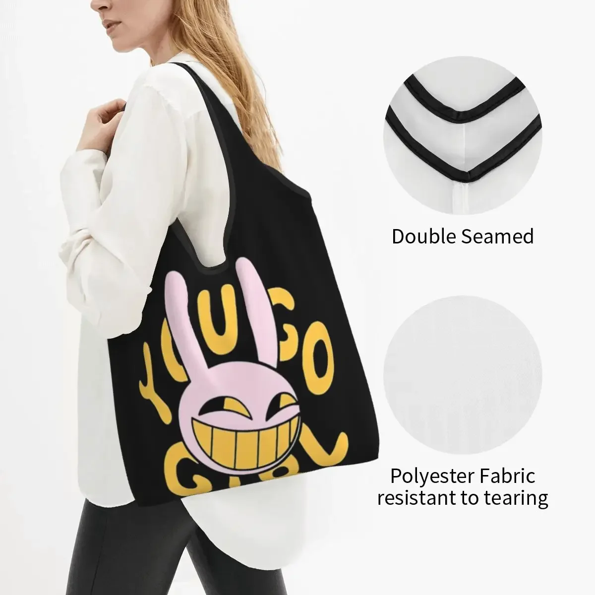 Reusable Funny The Amazing Digital Circus Grocery Bag Foldable Machine Washable Anime Cartoon Shopping Bag Large Eco Storage Bag