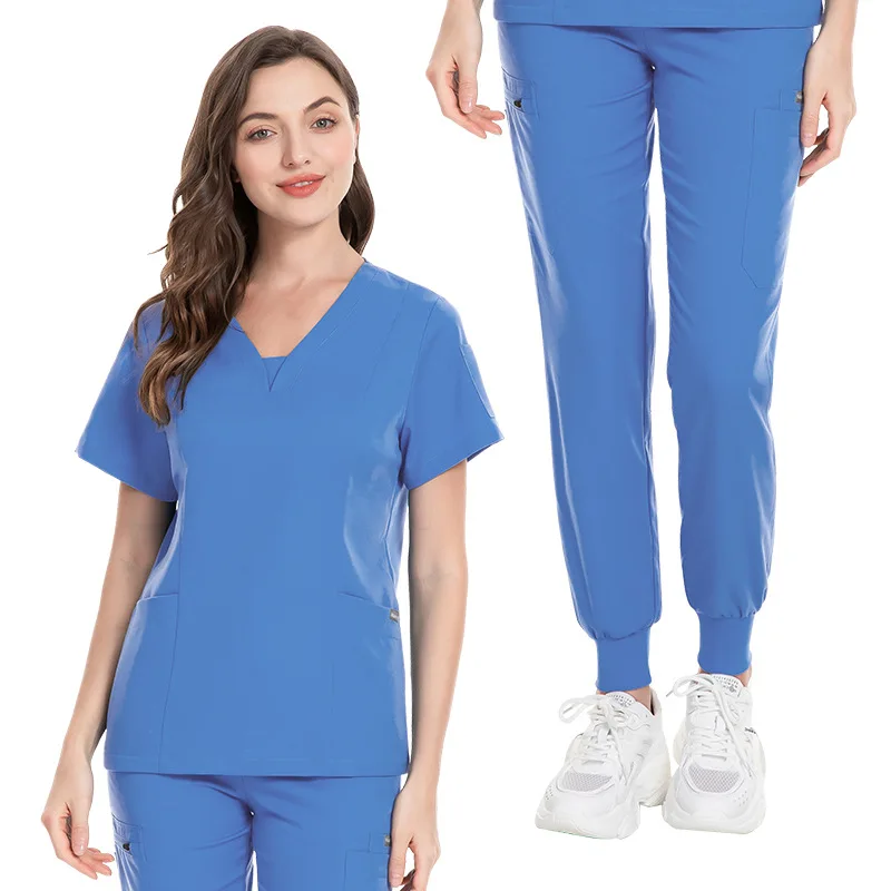 

For Summer Nurse Women Fashion Uniforms Cool Fabric Short Sleeve Medical Scrubs Clothes Nursing Elastic Pants