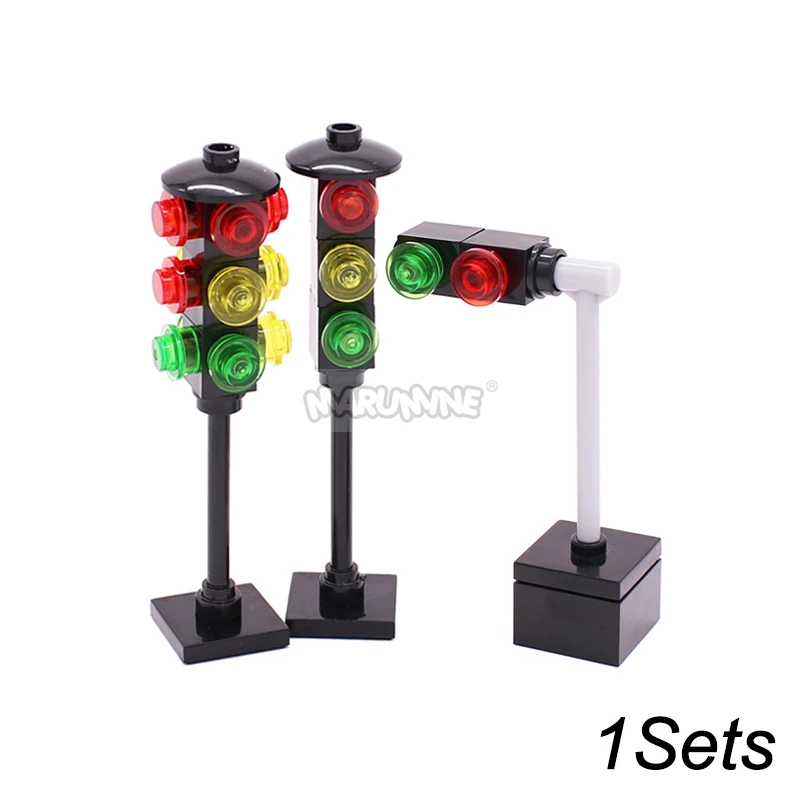 Marumine Verkeer Verkeersbord Licht Lamp Moc Blok Baksteen Onderdelen City Street View Building Bricks Blocks Accessoires Barrière Waarschuwing Maximum Snelheid