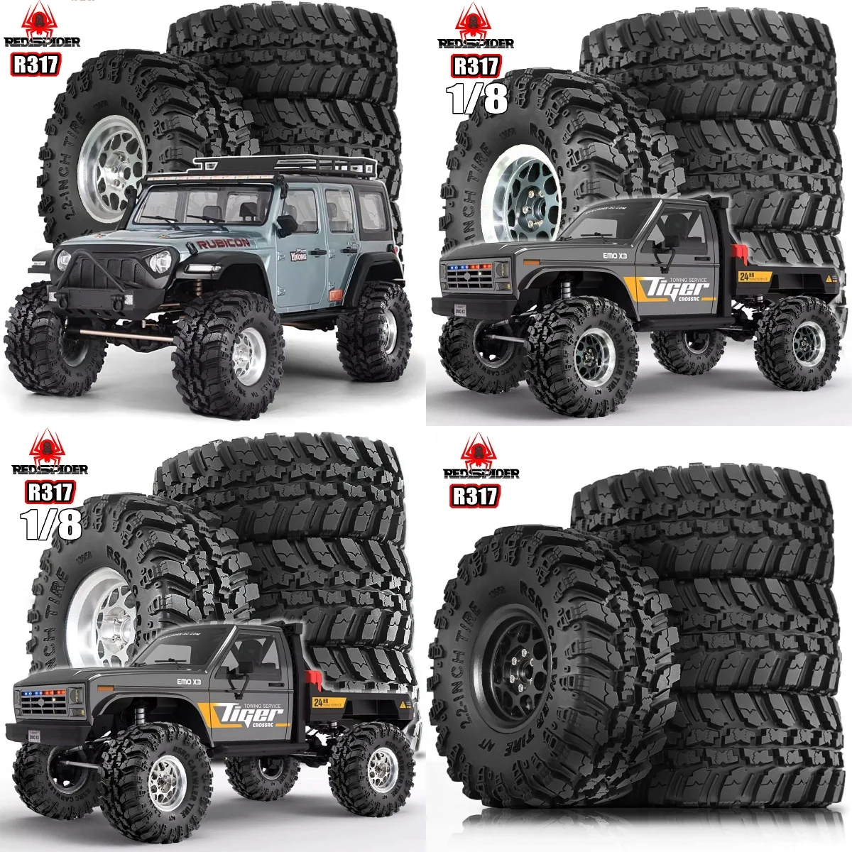 

RS Red Spider 1/8 CROSSRC EMO X3 Big Tiger, Yikong 4083 Fierce Horse Metal Wheel Rims + Tires (Model R317)
