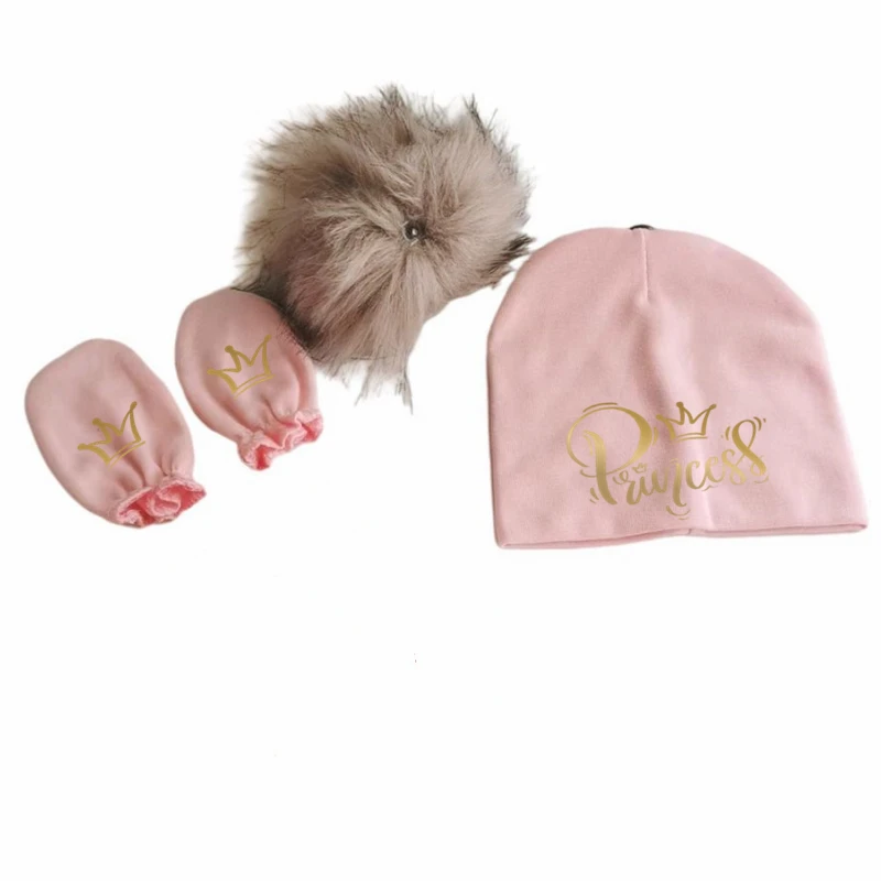 Neugeborenen baby fotografie requisiten baumwolle beanie mit abnehmbare pompom hut beanie bonnet mit handschuhe fuß umfasst prinzessin prinz