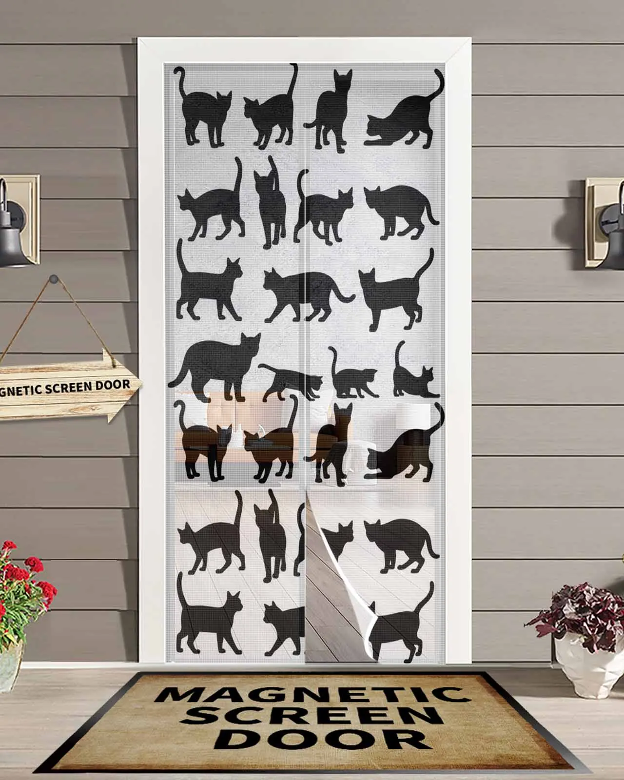 

Cute Cartoon Cat Silhouette Magnetic Door Curtain Living Room Bedroom Home Anti-mosquito Screen Door Curtain