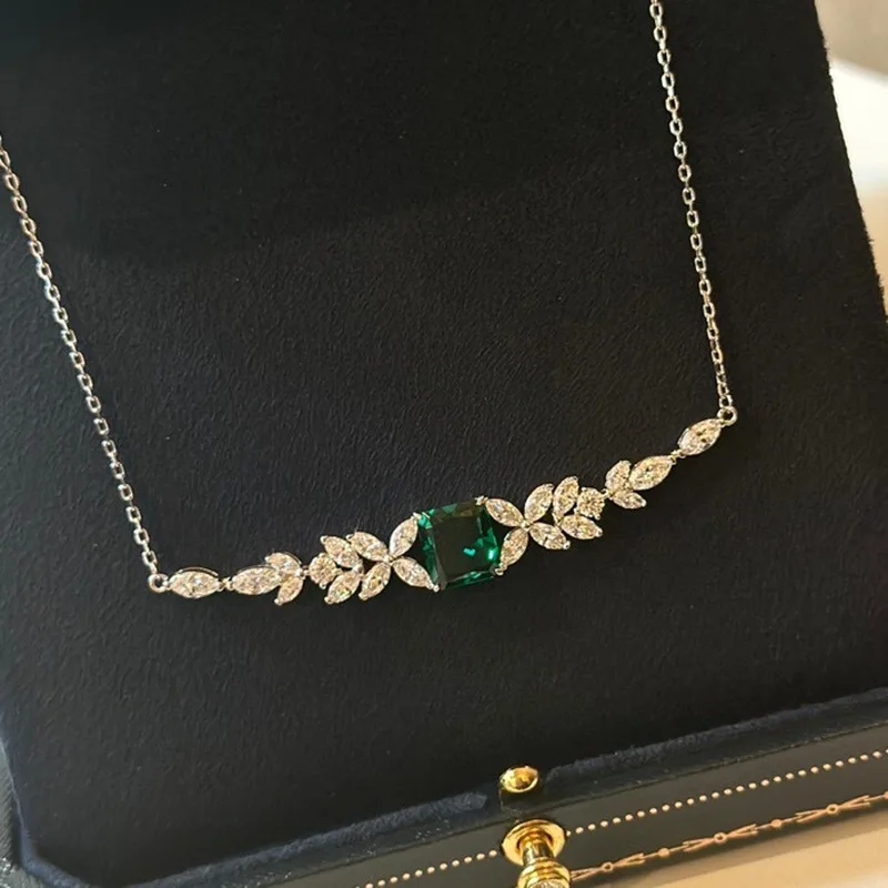 S925Silver Emerald Artificial Diamond3Klamar Eye Diamond5AZircon High-Grade Jewelry Craft Necklace Clavicle Chain