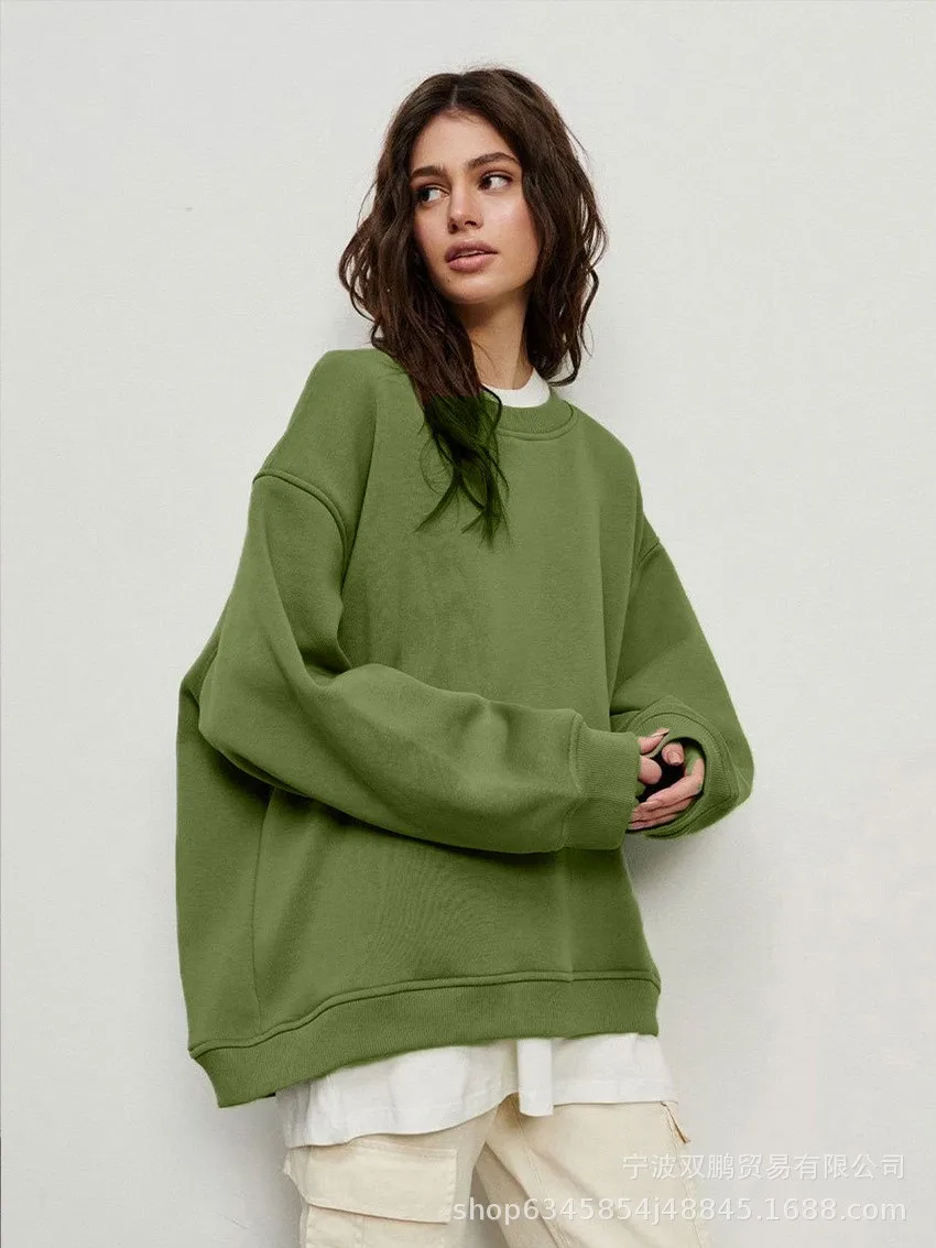 Pullover Loose Fit Hoodie Casual with Crew Neck Long Sleeve Standard Length Single Pullover Closure Japanese Korean Women Hoodie