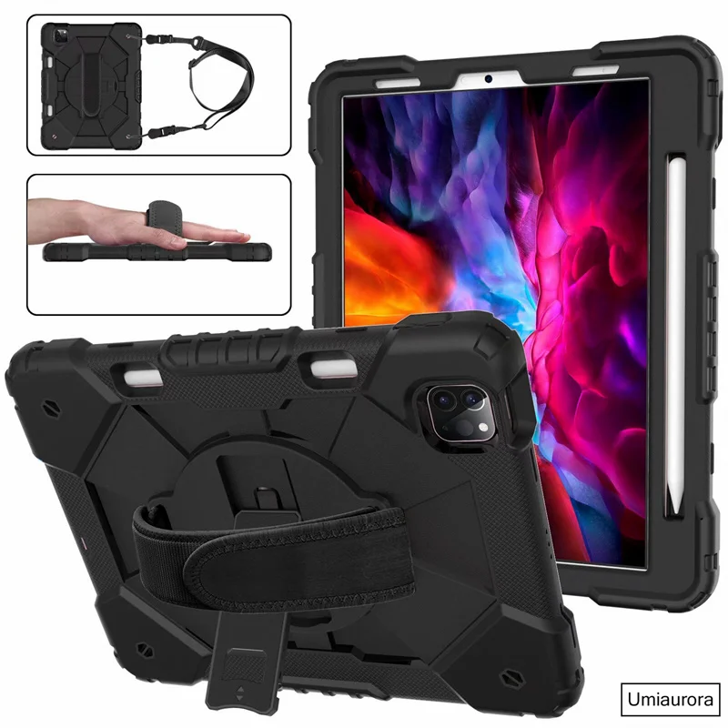 

For IPad Mini 8.3" A17 Pro 11 Air 10.9 13 inch M2 M3 M4 M5 Shockproof PC Pencil Holder Tablet Case Hand Strap Stand Rugged Funda