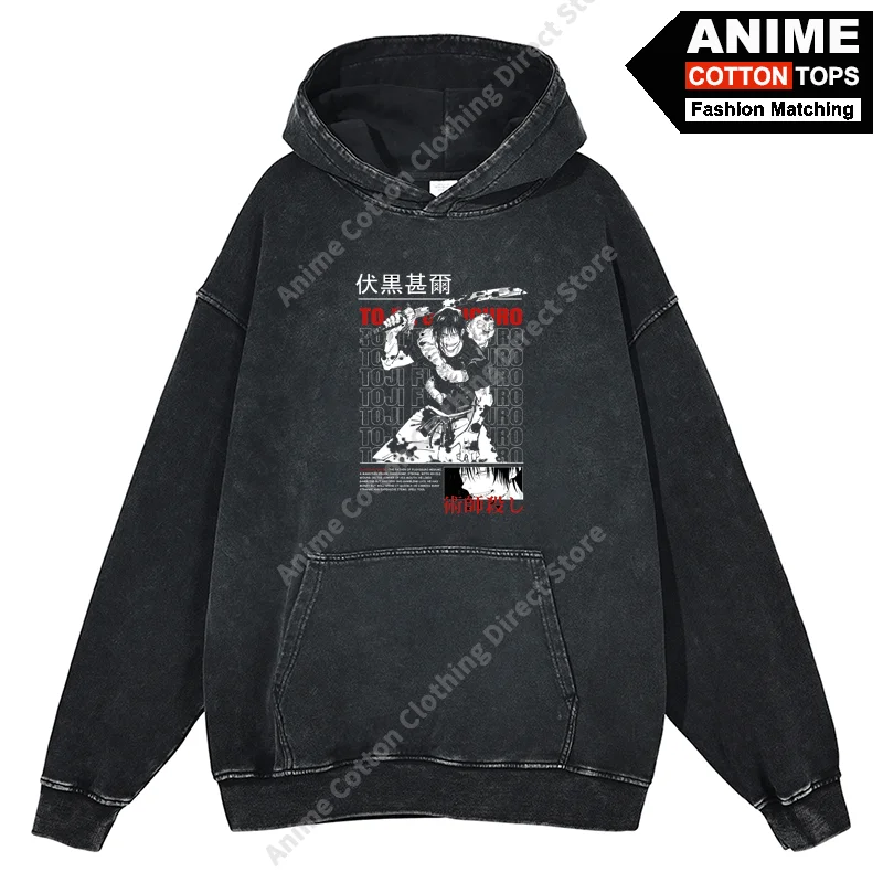 Anime-Jujutsu Kaisen Fushiguro Toji Print Hoodies Cotton Washed Vintage Oversized Sweatshirt y2k Street Unisex Loose Tracksuit