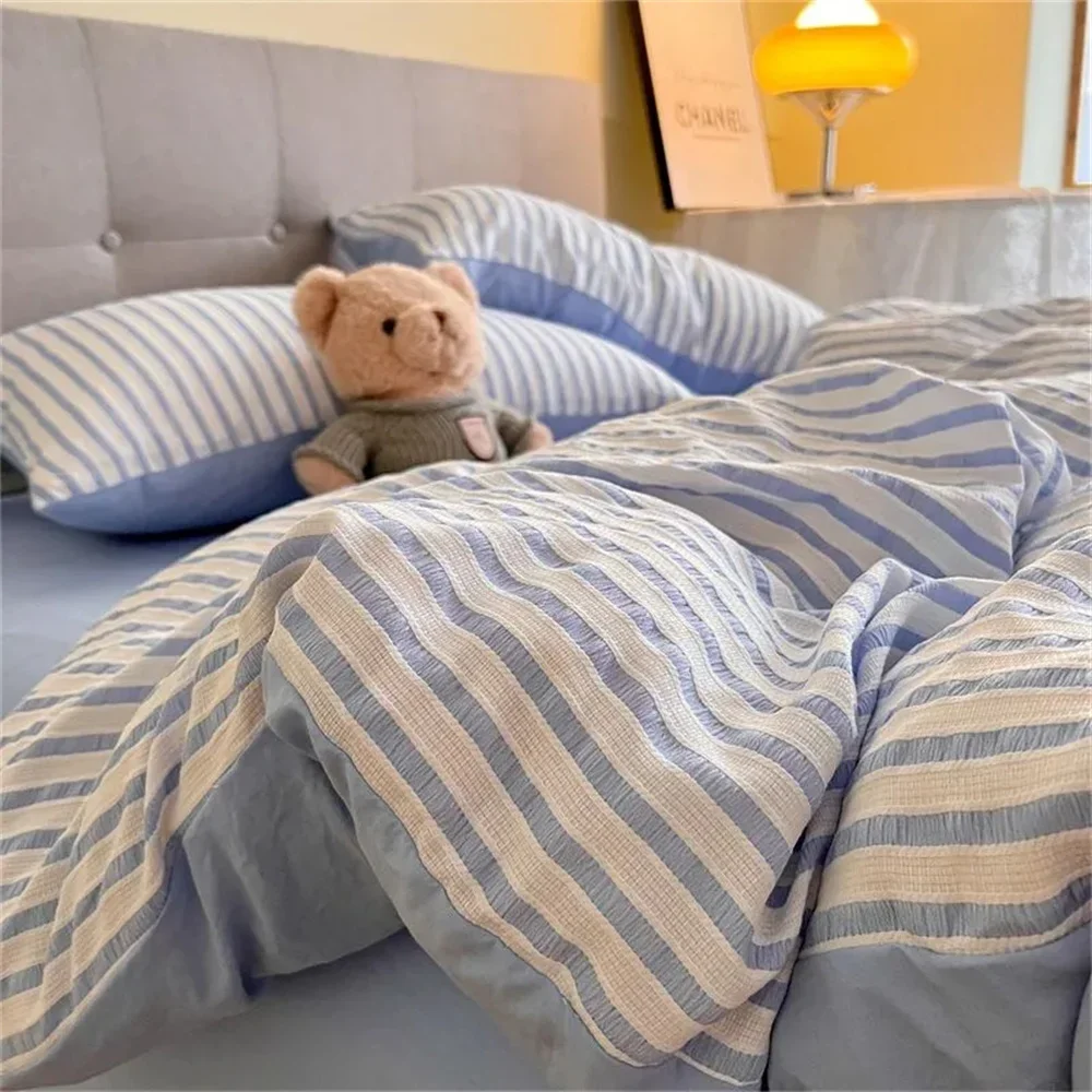 

Ins Nordic Duvet Cover Set Quilt Set Minimalist Style Grey Strip Bed Set Of Four Pieces, Home Luxury Bedding Set Bed Sheets