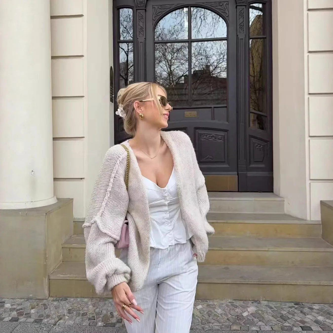 

Fashionable Retro Long Knit Sweater Shawl Cardigan Lazy Style Coarse Needle Autumn New Arrival Women's Top