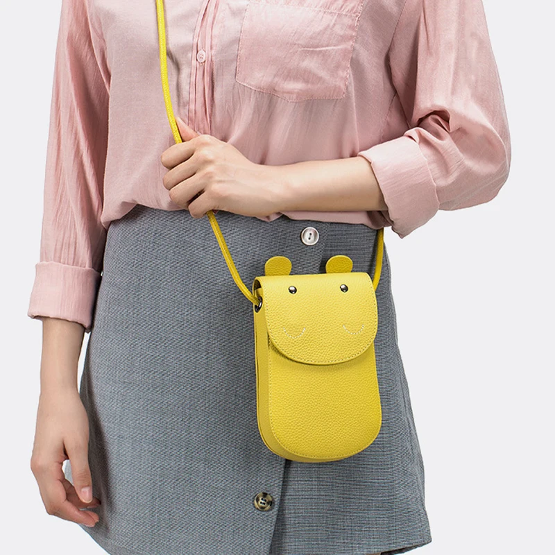 Genuine Leather Shoulder Bag Mini Cute Little Hippo Mobile Phone Bag Coin Purse Card Bag Crossbody Bags for Women Square Bag