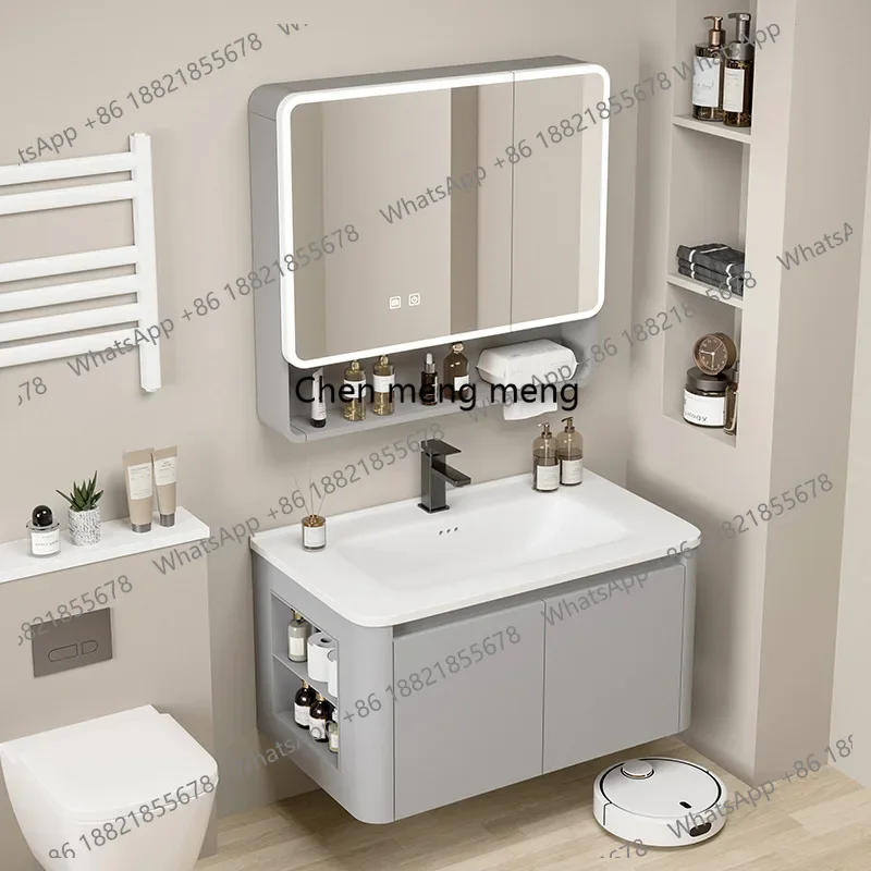 E136 Thickened honeycomb aluminum bathroom cabinet storage bathroom aluminum alloy arc smart mirror cabinet