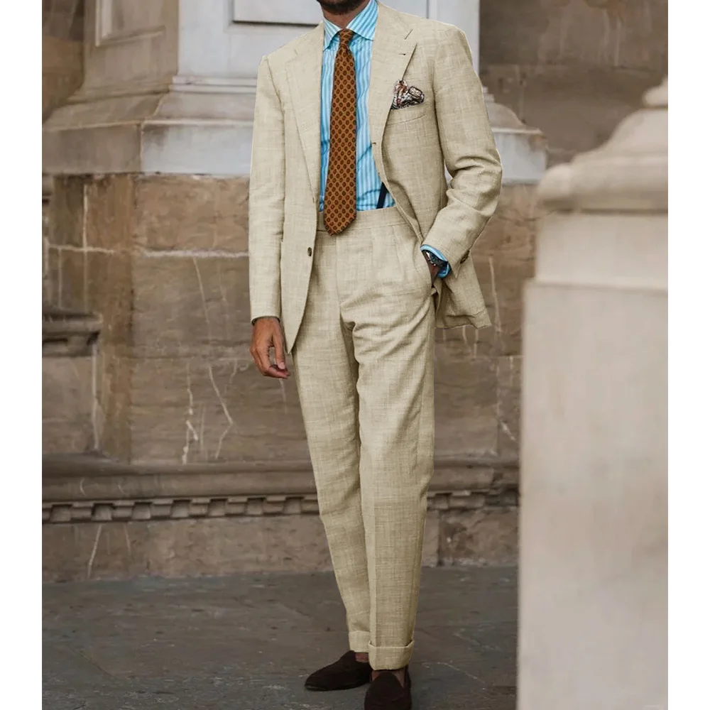 

Men's Suit Linen Two-piece Set Single-breasted Slim and Comfortable Suit Casual and Fashionable Commuting Suit Men Man Clothing