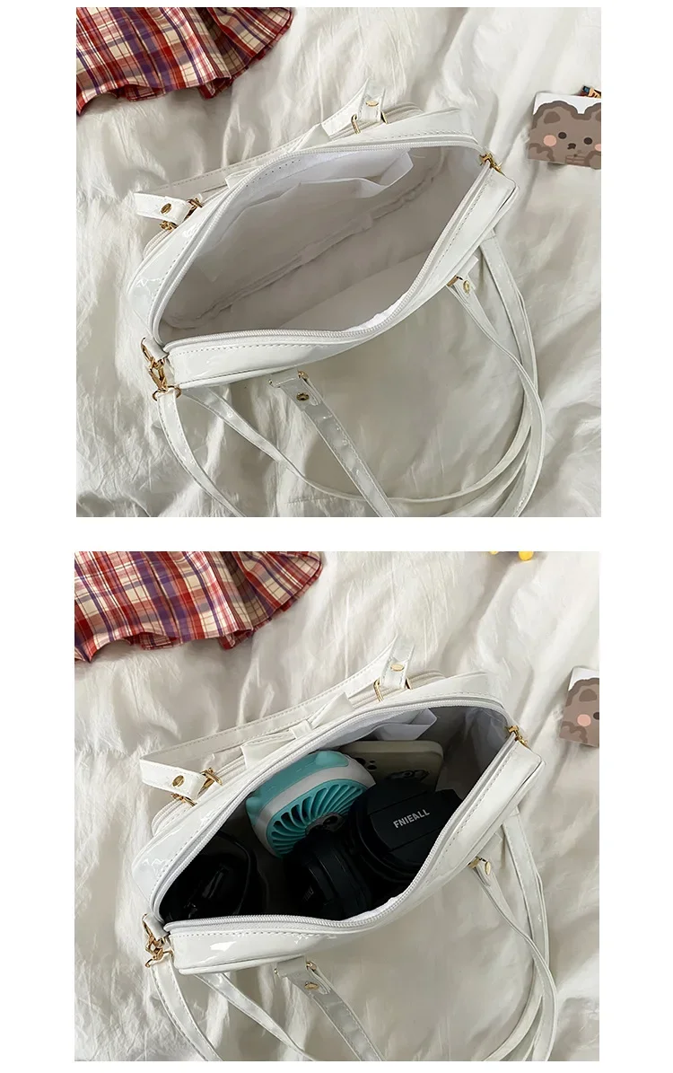 Kawaii Patente Bolsas de couro para mulheres, PVC Itabag transparente, sacola das mulheres, bolsa de ombro japonesa, pequena JK Bag, ita Bag, Novo