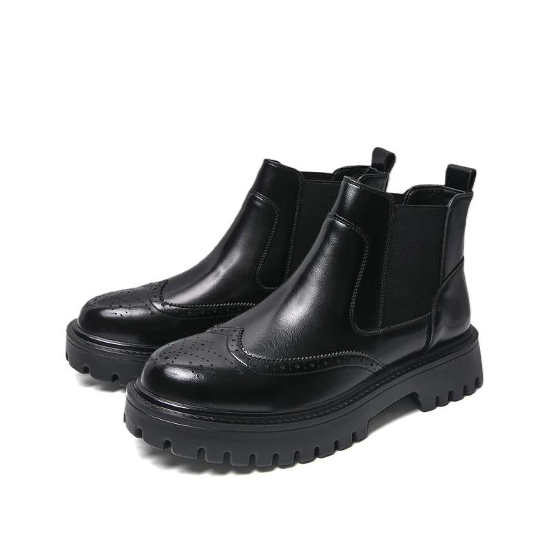 

Chelsea Boots for Men Pu Leather Business Round Toe Slip-On Mens Boots Retro Comfortable Fashion Men Boots Size38-46 Black Shoes