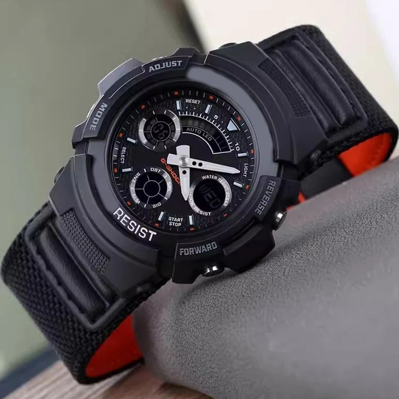 ل كاسيو AW-591 AW-590 AWG-M100 DW5600 DW-5600 G7700 تعديل النايلون حزام الساعات حزام ساعة سيليكون 16 مللي متر سوار مقاوم للماء #2