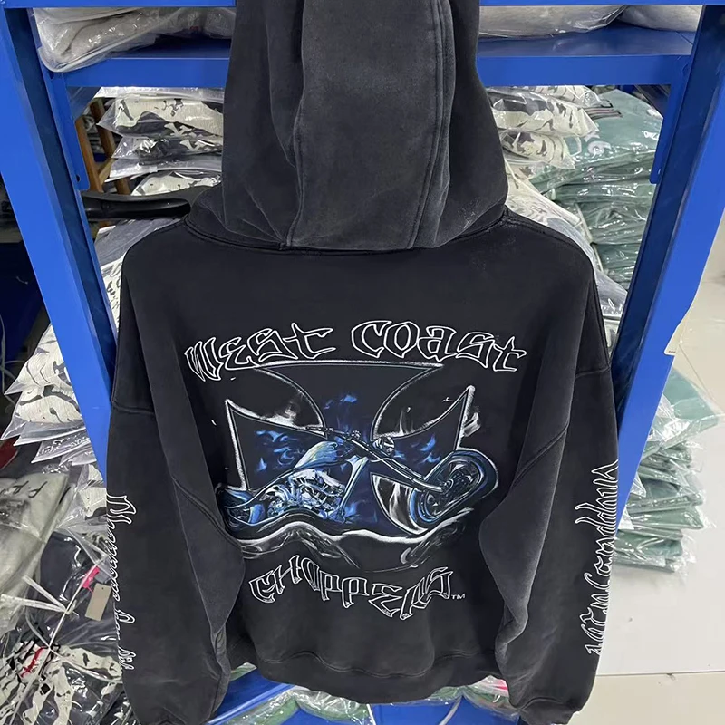 

Худи-свитшот West Coast Choppers 26SS, цвет Smoke Motorcycle Washed, с капюшоном, унисекс, уличный стиль, новинка