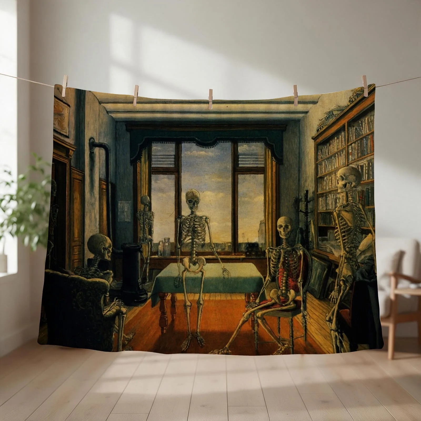 Skeletons in an office, by Paul Delvaux Throw Blanket Moving Softest Sofa Quilt Tourist Blankets