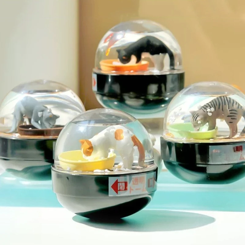 

Capsule Toys Cat Litter Snow Globe for Kitan Model Building Brown Tiger Calico Kitten Miniature Anime Decors Gashapon Figures