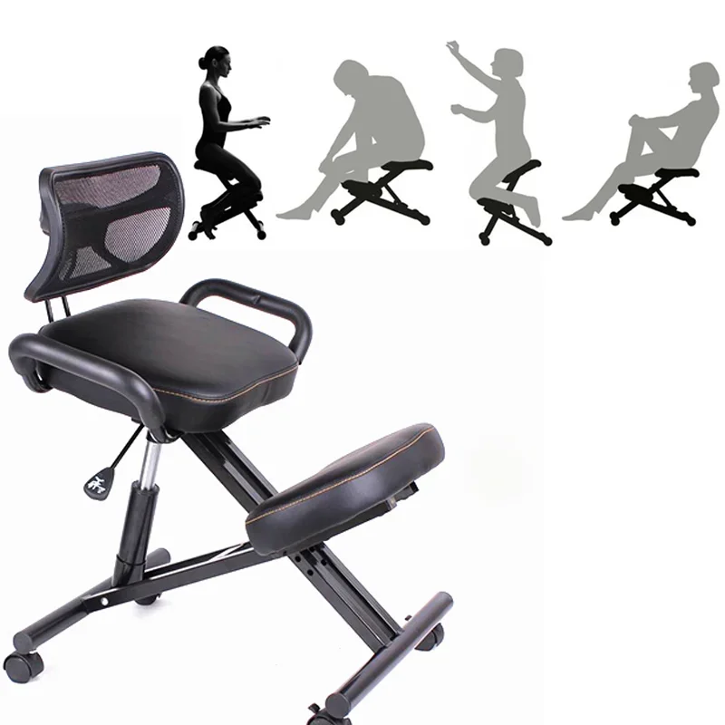 Ergonomically Designed Knee Chair with Back and Handle Office Kneeling Chair Ergonomic Posture Leather Black Chair With Caster