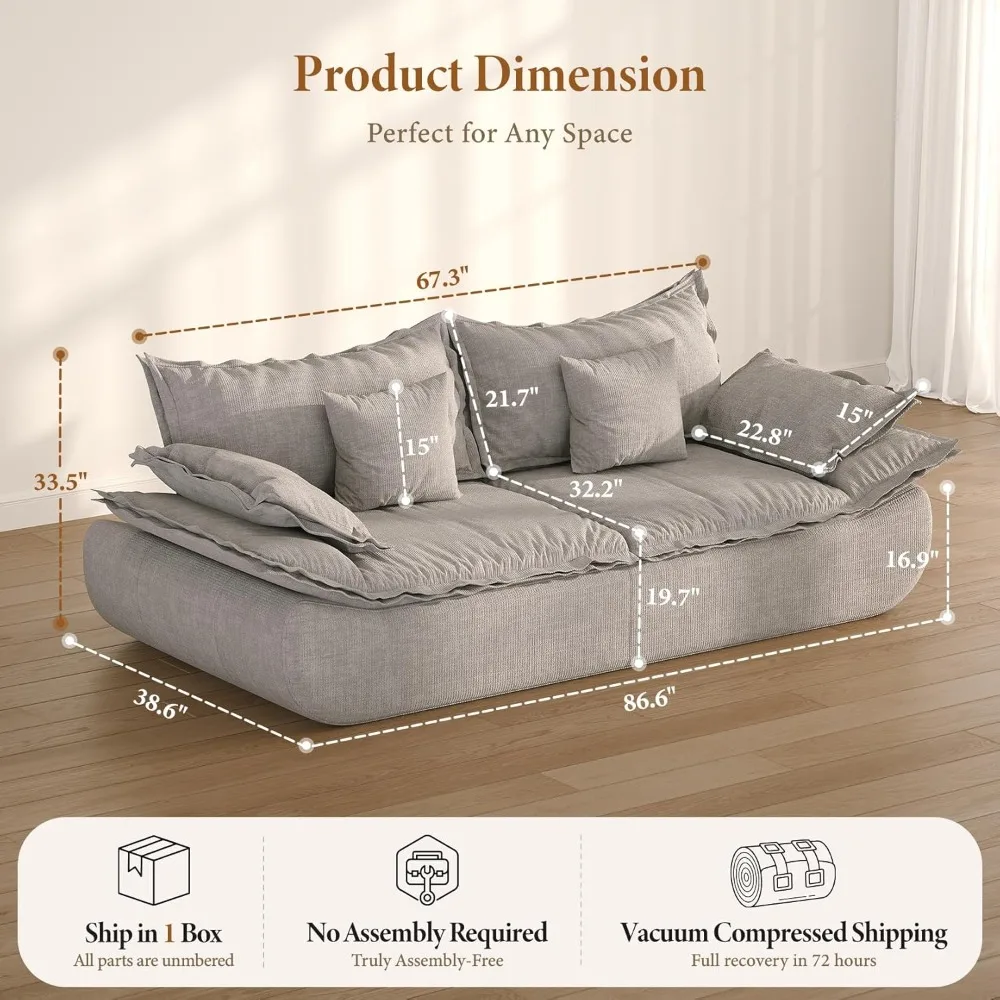 

86.6" Cloud Couch for Living Room, Modern 3 Seater Sailboat Sofa with Deep Seat, Comfy Chenille Upholstered, Customized