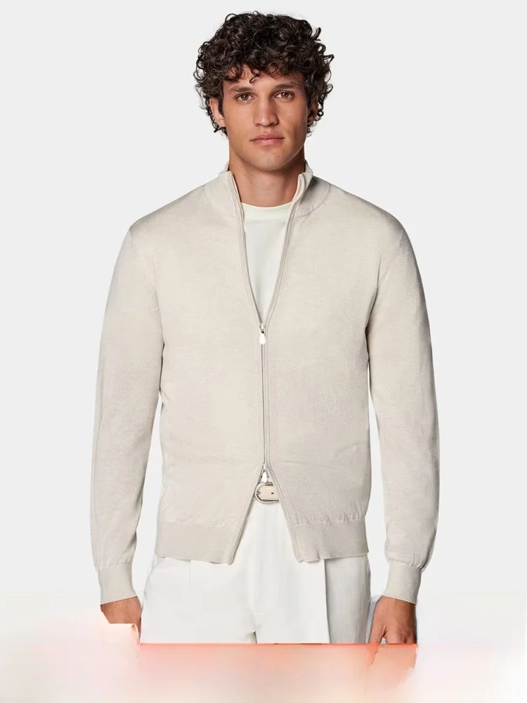 

Ele 3W шерстяная шелковая смесь, 6 игл, роскошное мужское вязаное пальто Flight Jaet, повседневное длинное пальто с застежкой-молнией