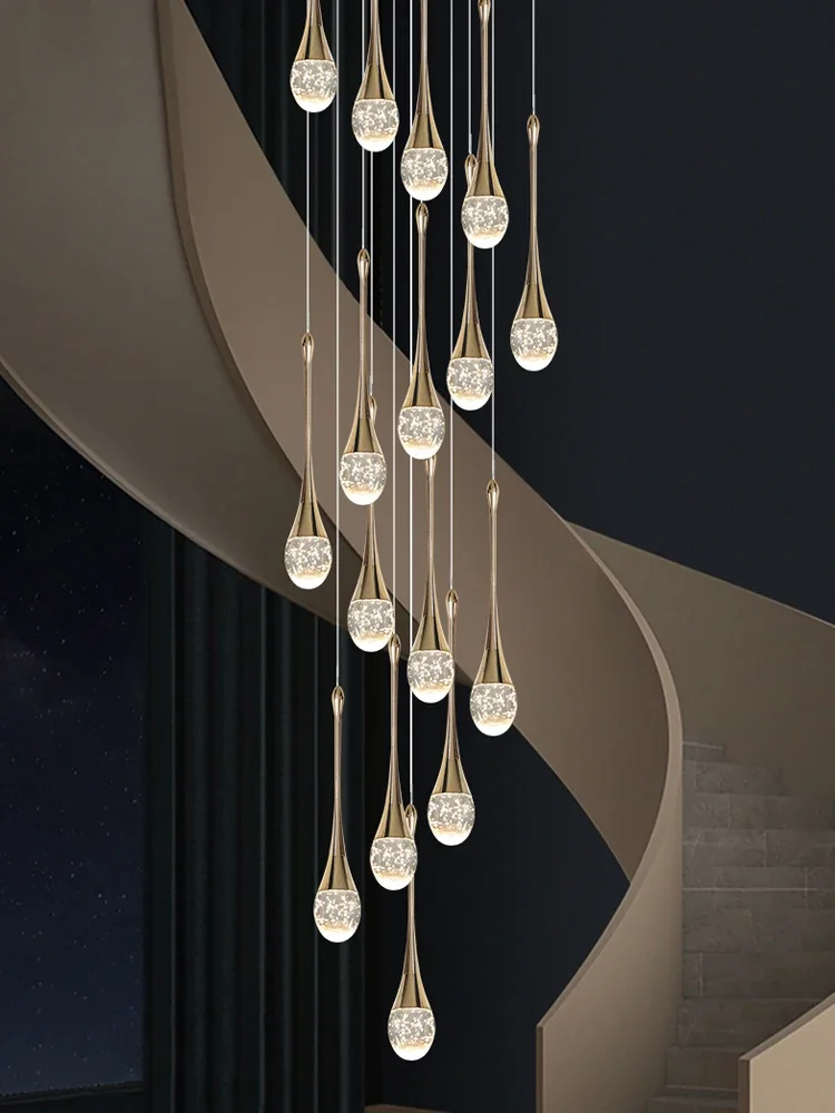 luxo cristal led candelabros longa escadaria luzes penduradas para sala de estar lobby criativo ouro indoor luminaria lampada pingente 01